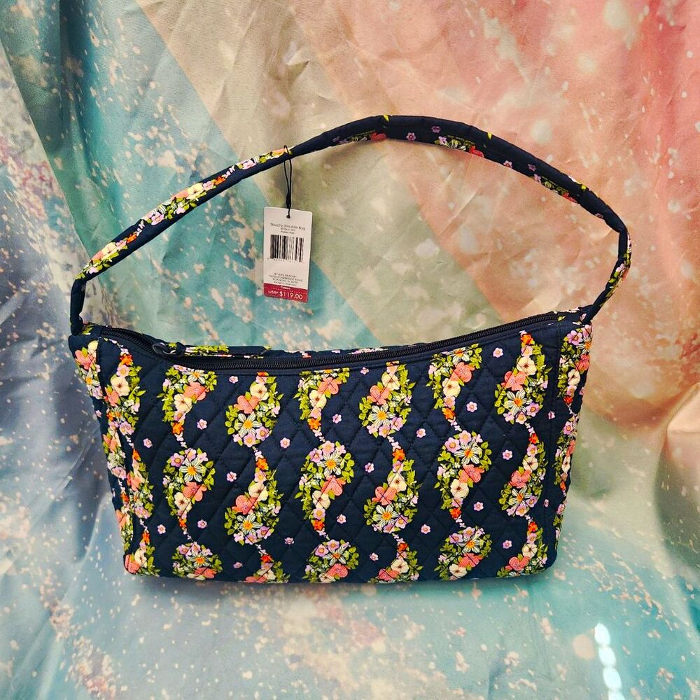 Vera Bradley Women's Blue Floral Shoulder Bag Zip Closure Shoulder Strap
